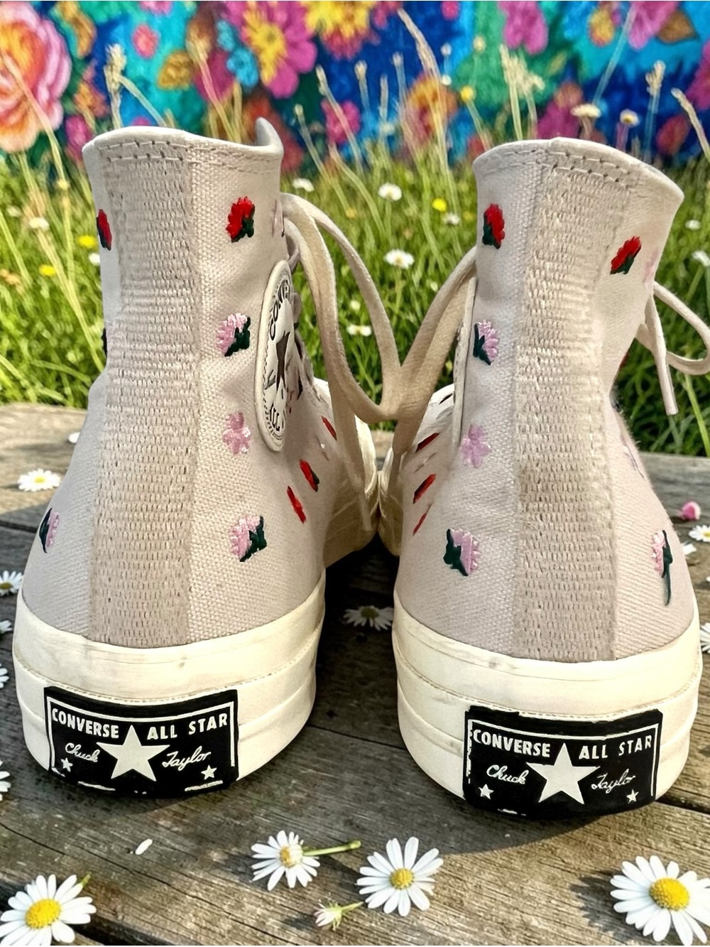 Converse Chuck 70 High Floral Embroidery Desert Sand Egret Womens 8 Sneakers - Picture 6 of 12